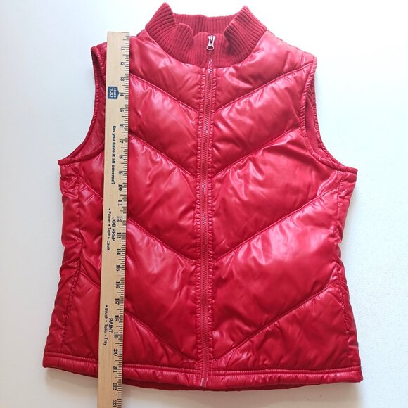 Old Navy M Red Quilted Puff Vest | Womens Sleeveless Full Zip Cozy Fleece Lined - Picture 9 of 11